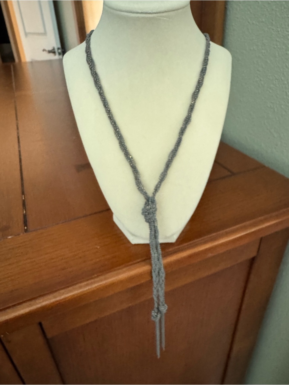Gunmetal Lariat Necklace With Gold Accents